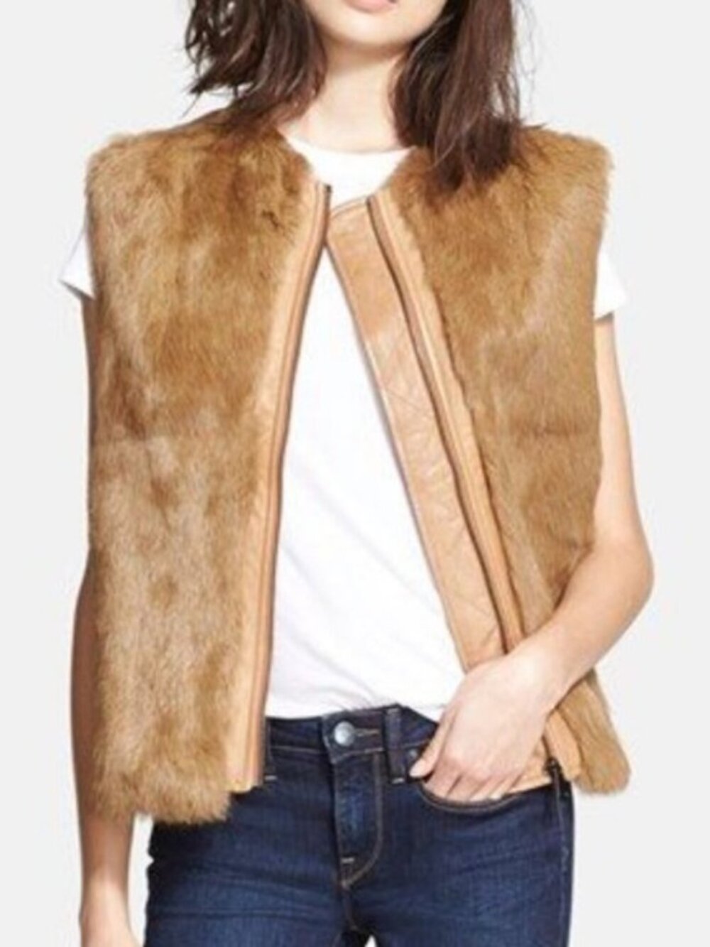 Vince Rabbit Fur Front Tan Vest